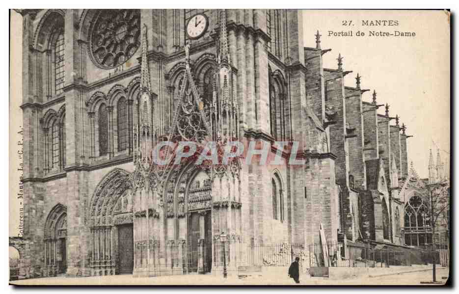 CPA Mantes Portail de Notre Dame