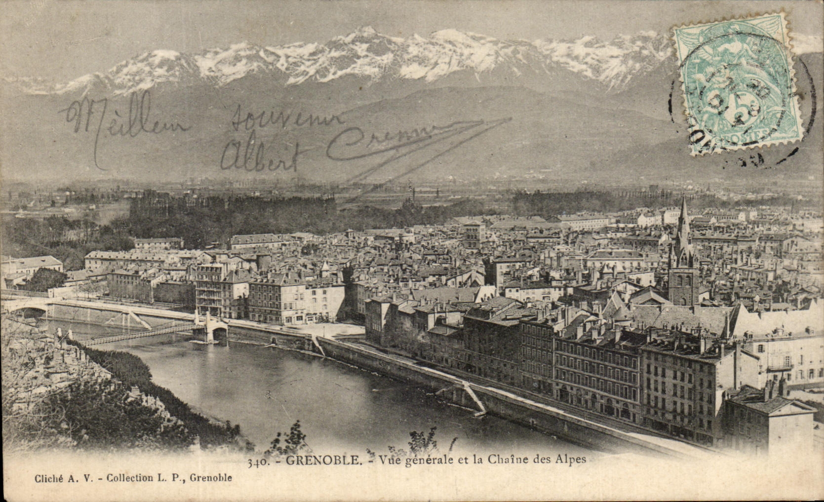 Grenoble — Vue générale et la Chaîne des Alpes — Collection L. P., Grenoble