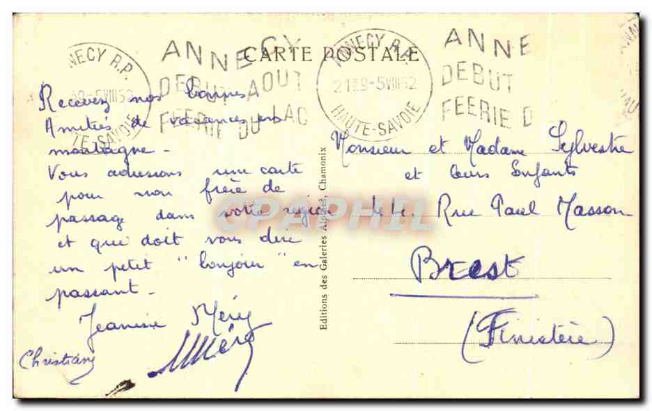 CPA Chamonix Plan Praz Et Les Aiguilles — Verso