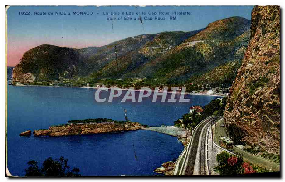 Route de NICE à MONACO — La Baie d'Eze et le Cap Roux, l'îsolette — Éditeur Rostan, Nice