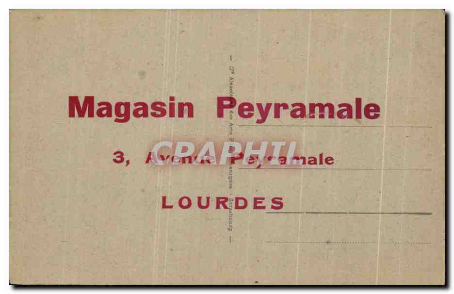 CPA Lourdes La Basilique Vue prise du Chateau Fort Publicite Magasin Peyramale  — Verso