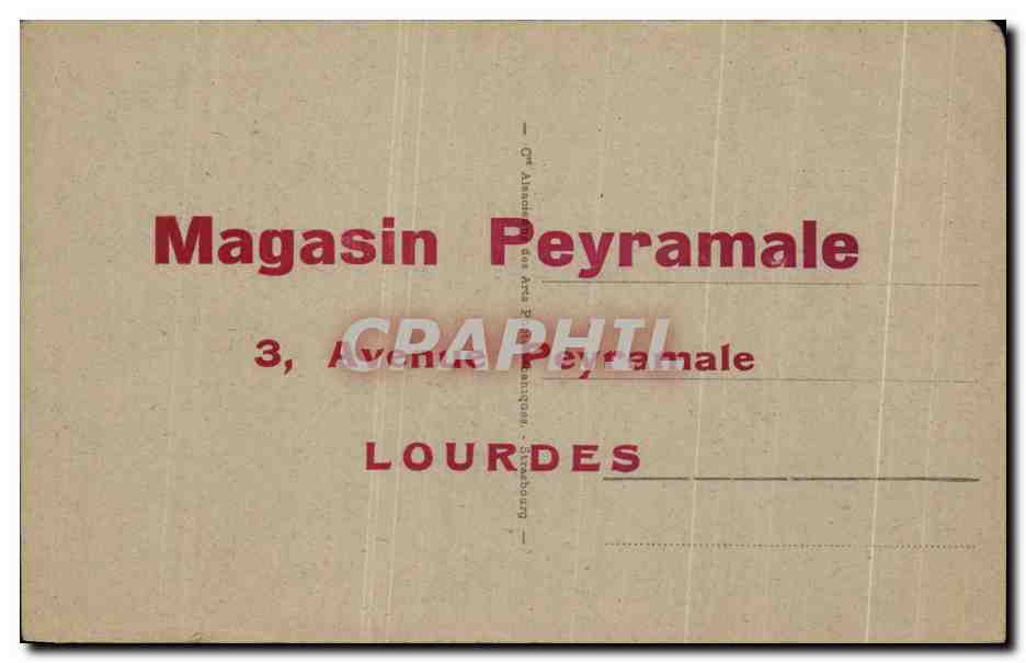 CPA Lourdes La Basilique Vue prise du Chateau Fort Publicite Magasin Peyramale  — Verso