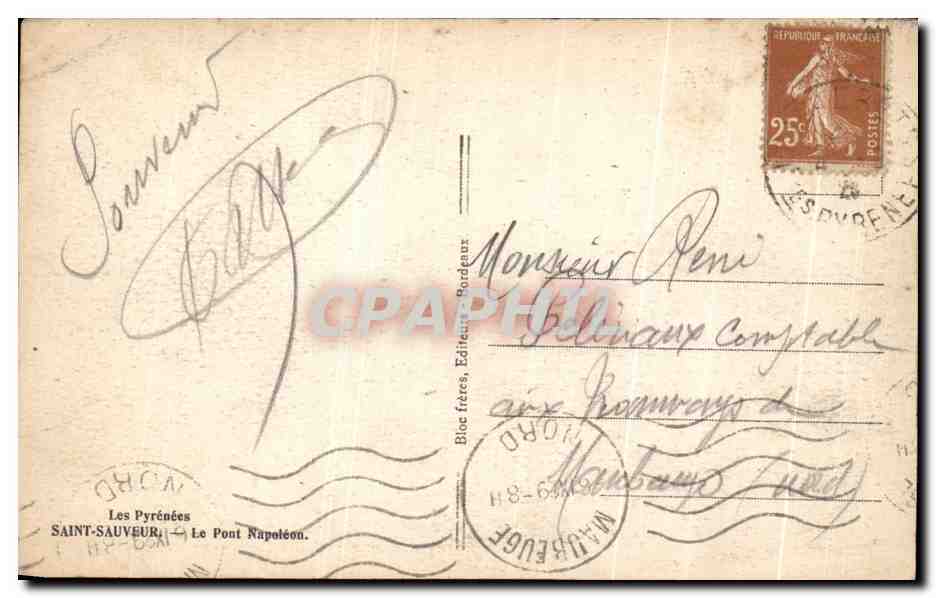 CPA Les Pyrenees Saint Sauveur Le pont Napoleon  — Verso