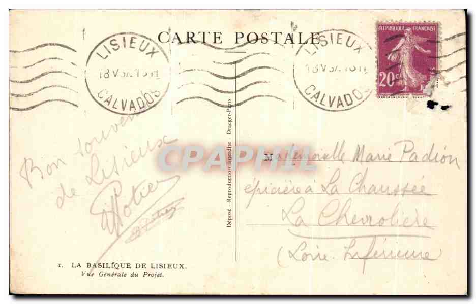 CPA La Basilique De Lisieux Vue Generale du Projet  — Verso