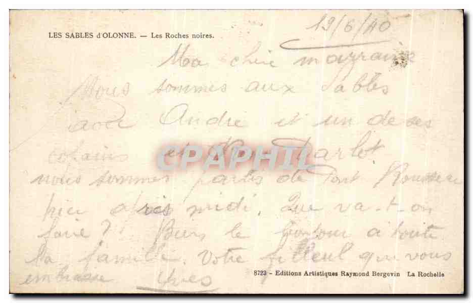 CPA Les Sables D'Olonne Les Rochers Noires  — Back