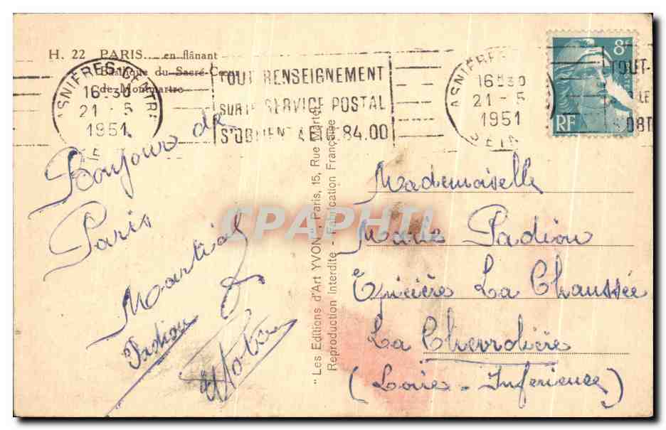 CPA Paris Sacre Coeur Montmartre — Rückseite