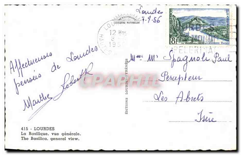CPA Lourdes La Basilique Vue Generale — Verso