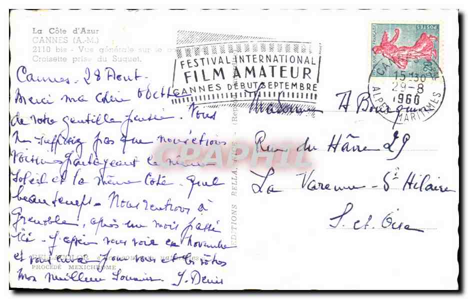 CPA Cannes Vue Generale Sur Le Croiseite Prise du Saquet — Verso