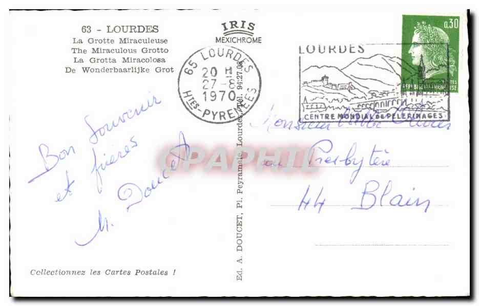 CPA Lourdes La Grottes Miraculeuse  — Verso