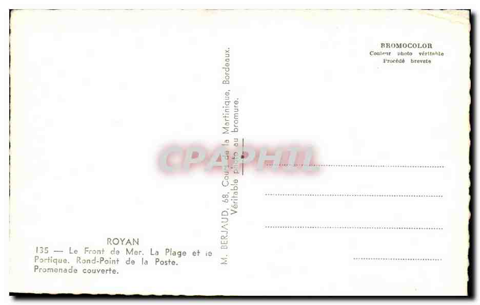 CPA Royan Le Front de Mer La Plage et Le Portique Rond point de la poste promenade couverte — Rückseite