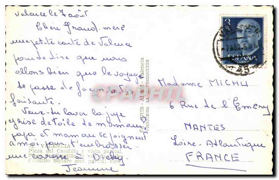 Plaza del Caudillo — vue partielle — Éd. Paris-Alam, Valencia — Verso