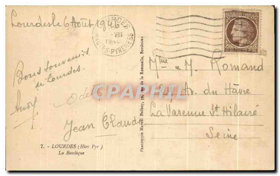CPA Lourdes La Basilique — Verso
