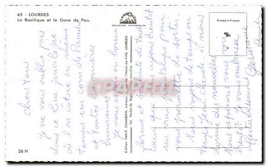 CPSM Lourdes La Basilique et le Gave de Pau — Verso