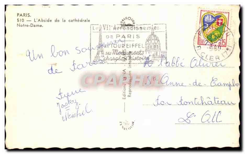 CPA Paris L'Abside de la Cathedrale Notre Dame — Verso
