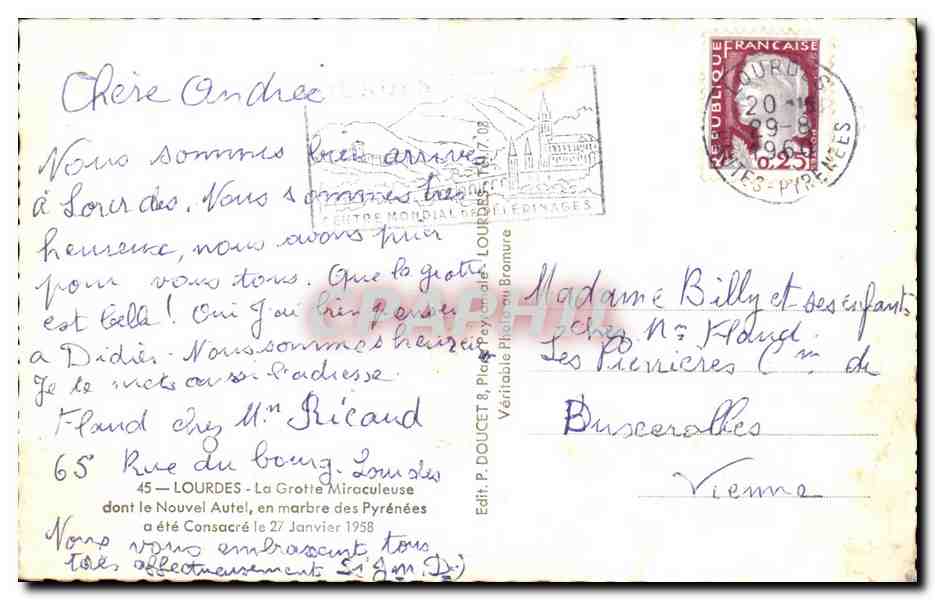 CPA Lourdes La Grotte Miraculeuse — Verso
