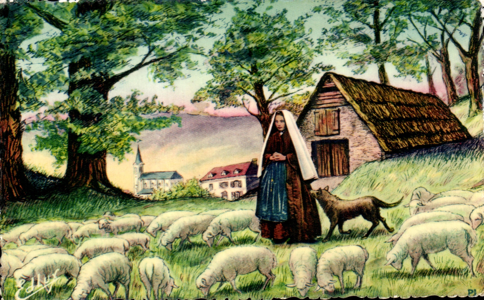 CPA Lourdes Befnadette a Bartres Gardant Les Moutons Loup