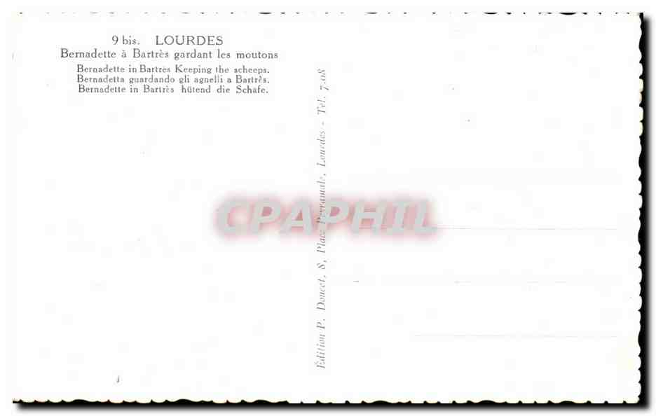 CPA Lourdes Befnadette a Bartres Gardant Les Moutons Loup — Verso
