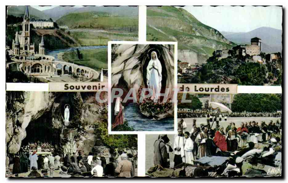 CPA Lourdes La basilique La grotte et le chateau fort