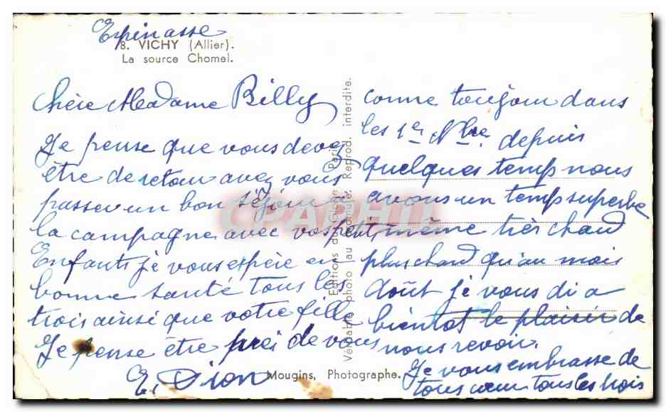 CPA Vichy La Source Chomel — Verso