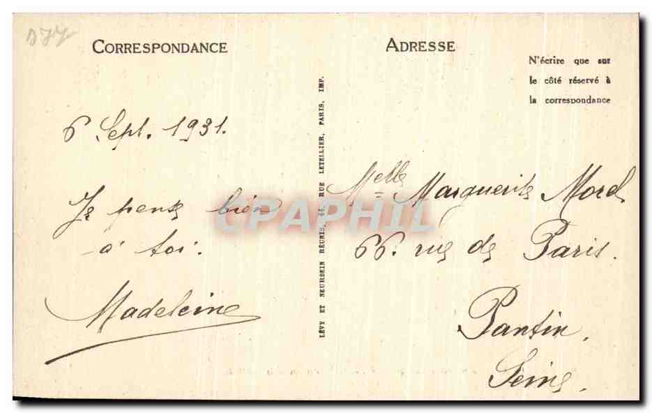 Meaux — Ancien Évêché — Une Allée du Jardin — LL — Verso