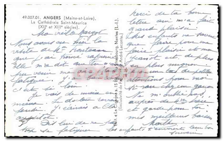CPA Angers La Cathedrale Saint Maurice — Rückseite