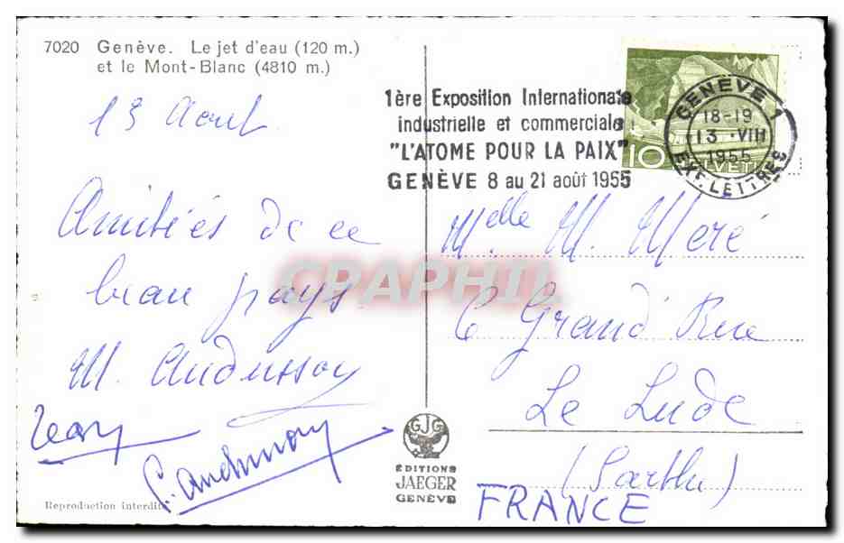 CPA Geneve Le Jet d'eau et le Mont Blanc — Rückseite