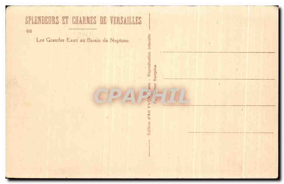 Les Grandes Eaux au Bassin de Neptune — Versailles — Édition d'Art YVON — Back