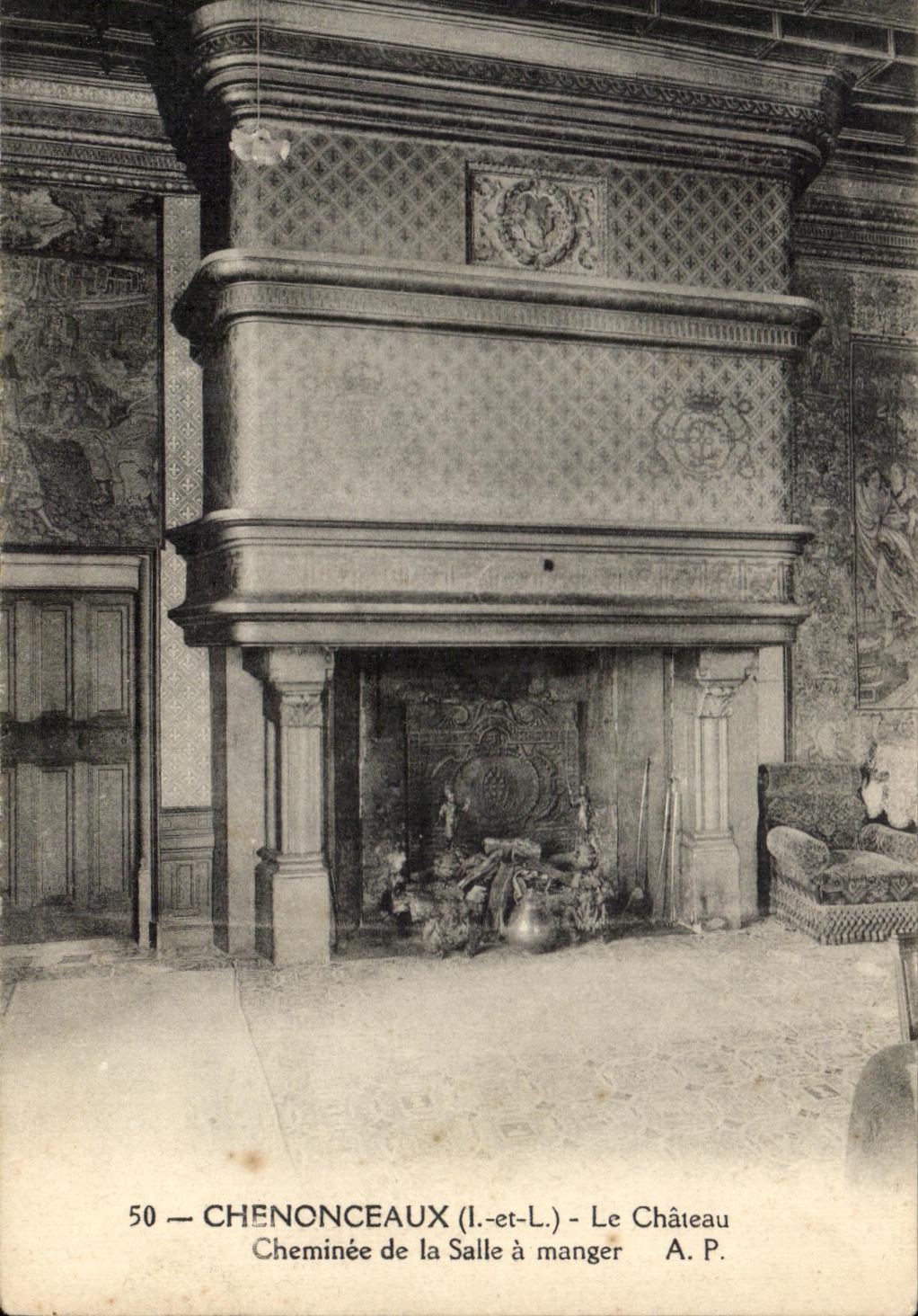 CPA Chenonceaux Le Chateau Cheminee de la Sallea manger