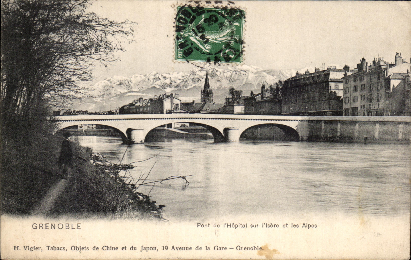 CPA Grenoble Pont de l'Hopital sur l'Isere et les Alpes