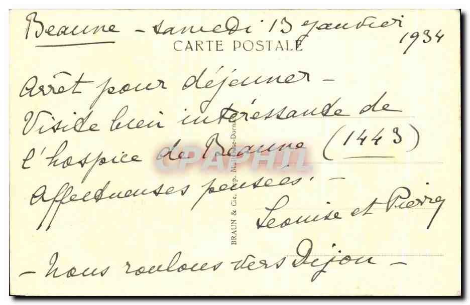 CPA Hotel Dieu De Beaune Galerie du 1er Etage Religieuse — Rückseite