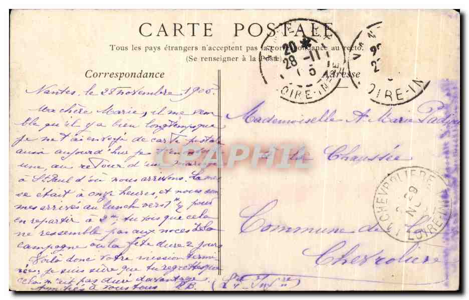 CPA Nantes Place Gradin Le Theatre Et La Rue Crebillon — Verso
