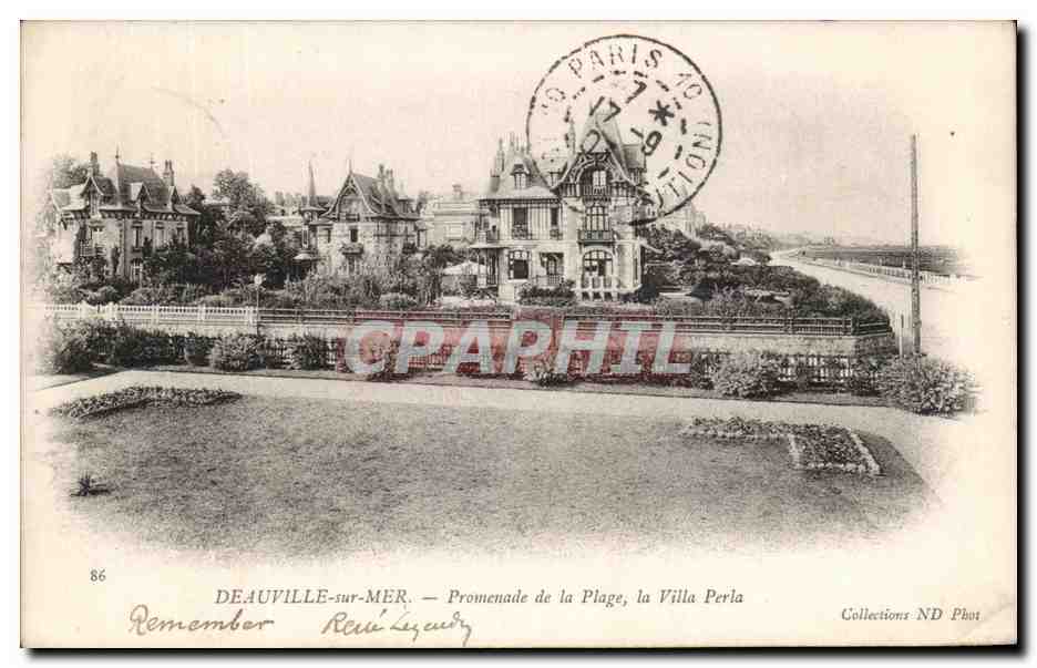 Vintage Postcard View of Deauville by the Sea, Promenade de la Plage, La Villa Dalfus