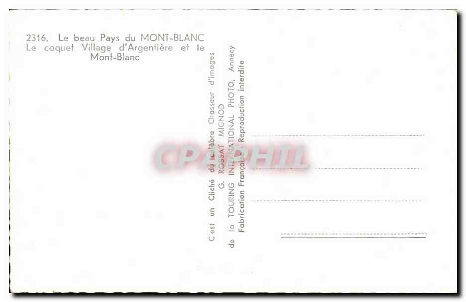 Argentières-la-Bessée — Pays du Mont-Blanc — G. Rossat Mignod — Verso