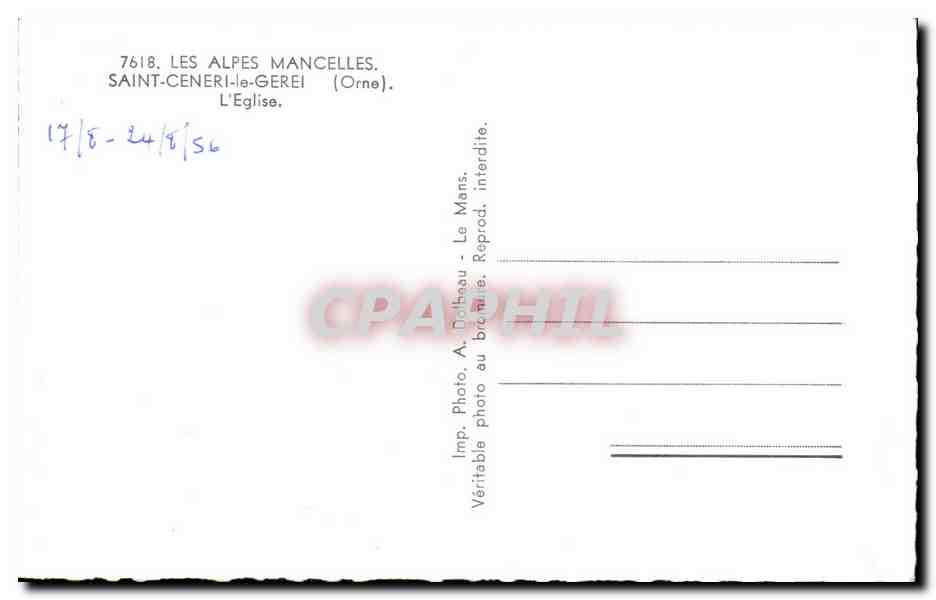CPA Les Alpes Mancelles Saint Ceneri Le Gerei L'Eglise  — Rückseite