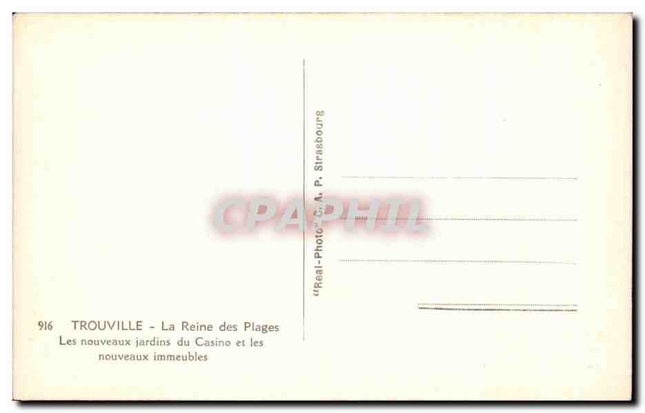 CPA Trouville La Reine de Plage Les Nouveaux du Casino et les Nouveaux Immeubles — Verso