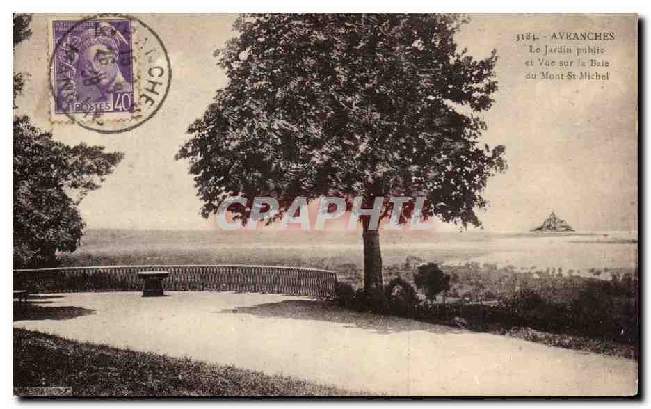 Avranches — Le Jardin public et Vue sur la Baie du Mont St Michel — éditeur Laurent-Nel, n° 3184