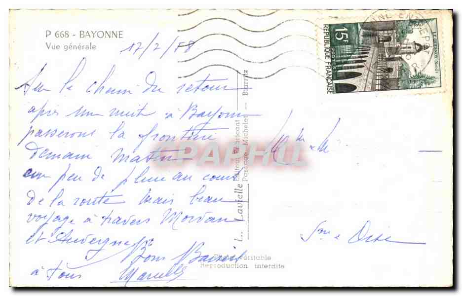 CPA Bayonne Vue Generale — Verso