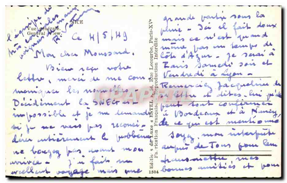 CPSM Nice Vue Generale  — Verso