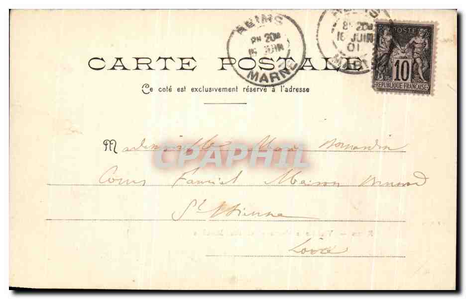 CPA Reims Vieilles maisons place des Marches Attelage (animee) — Rückseite