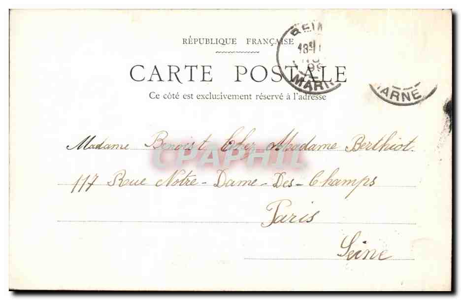 CPA Reims Cathedrale Grand Portail carte 1899 — Rückseite