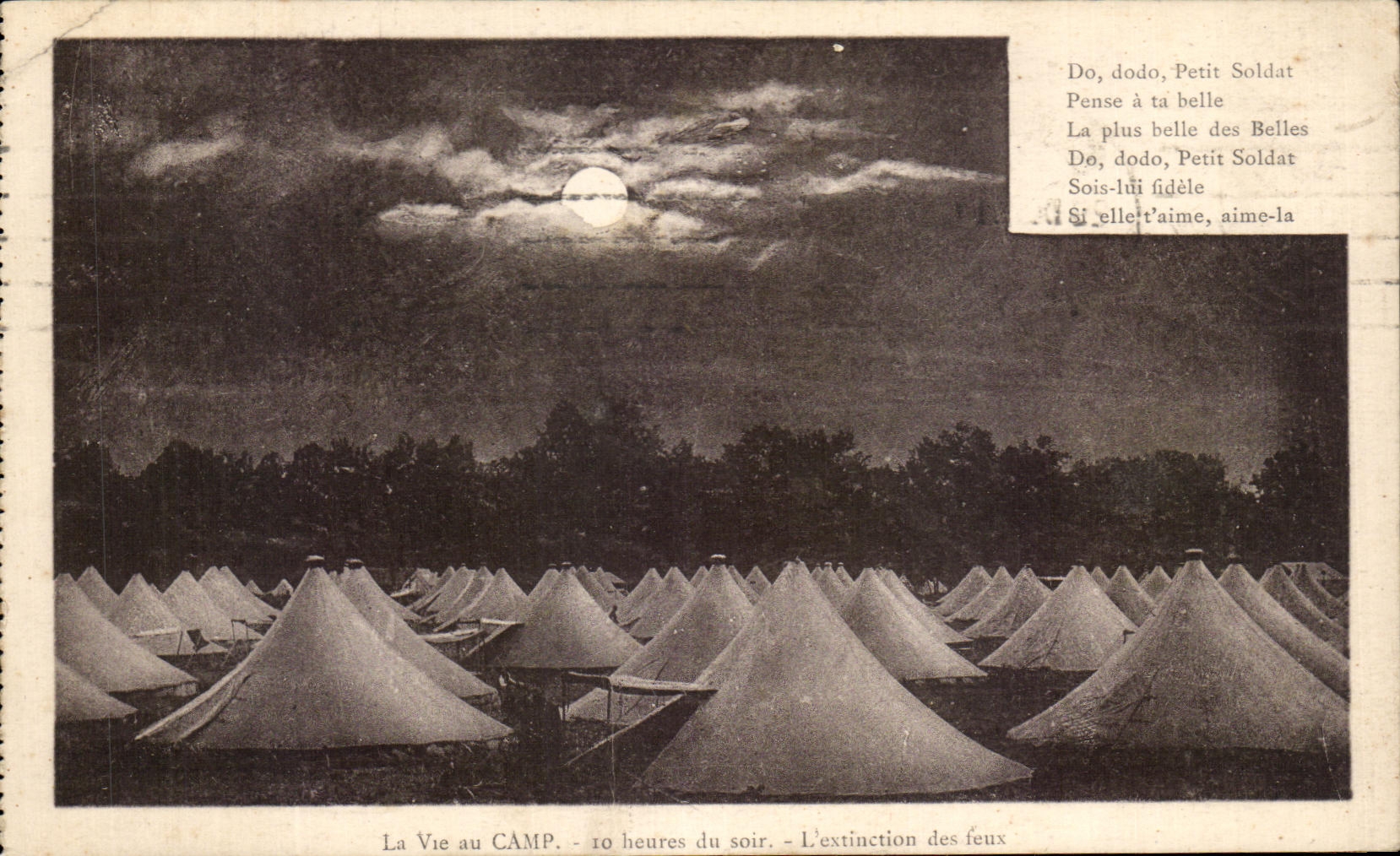La Vie au CAMP - 10 heures du soir - L'extinction des feux — vue de camps militaires sous la lune