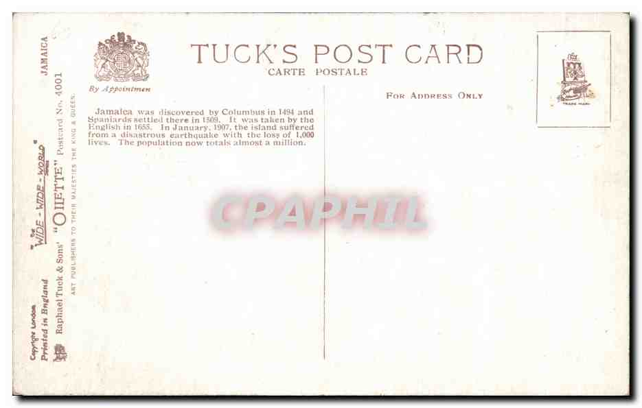 CPA Great House Vale Royal Jamaica  — Back