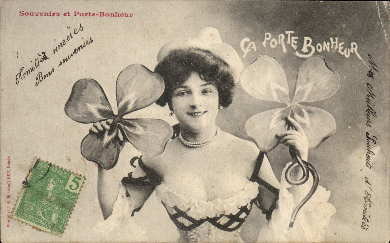 CPA Ca Porte Boneur Souvenirs et Porte Bonheur Femme Trefle