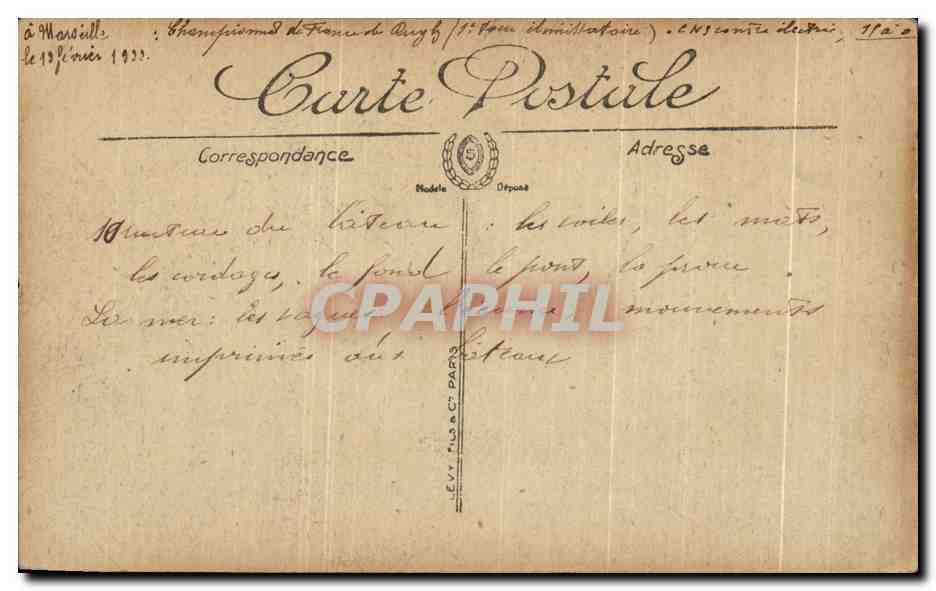 CPA Apres la tempete en Route sous Petite Voiliere Championnat de France de Rugby Marseille 1922 Bateau Voilier — Reverso