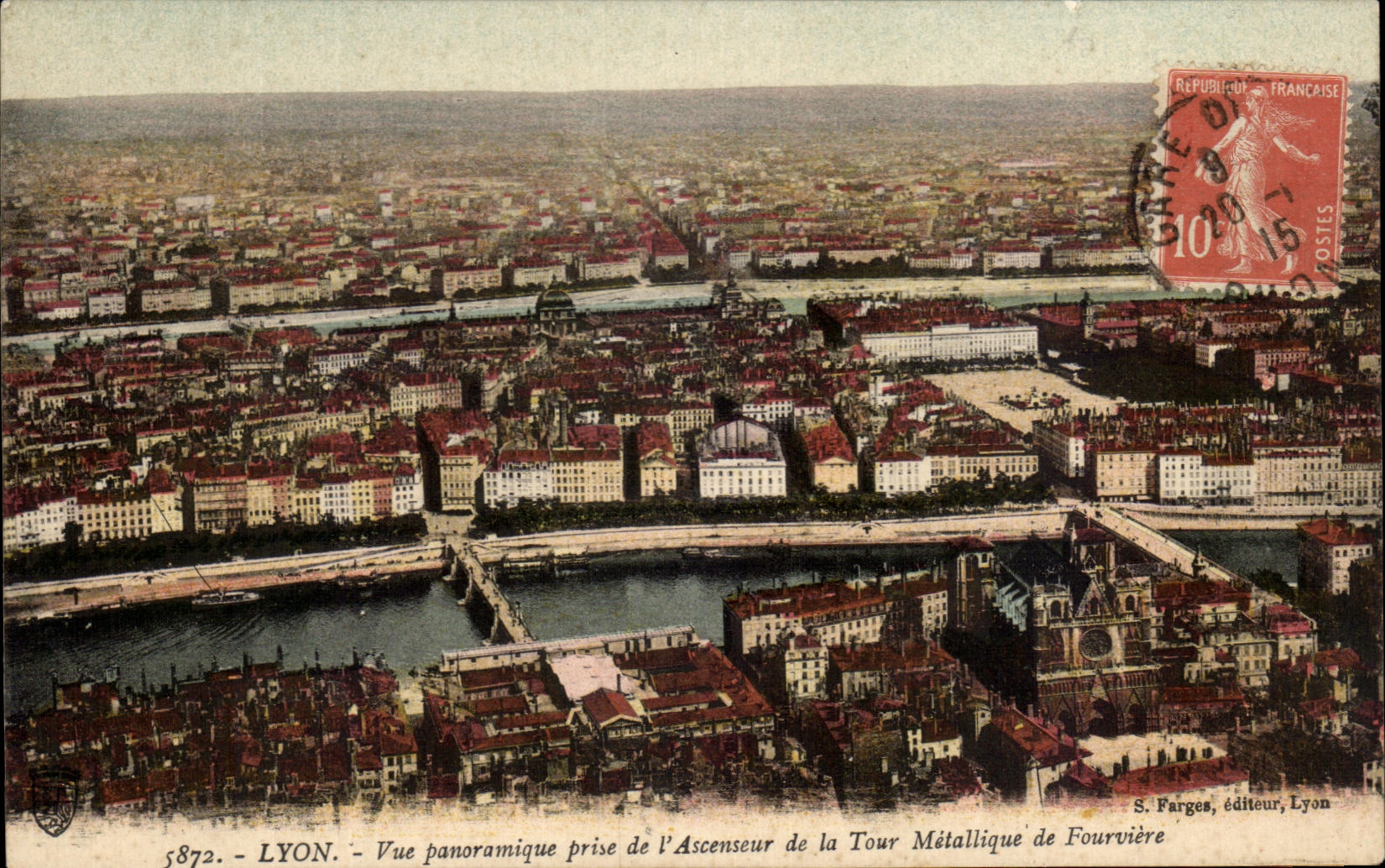 LYON - Vue panoramique prise de l'Ascenseur de la Tour Métallique de Fourvière — S. Farges, éditeur, Lyon, n° 5872