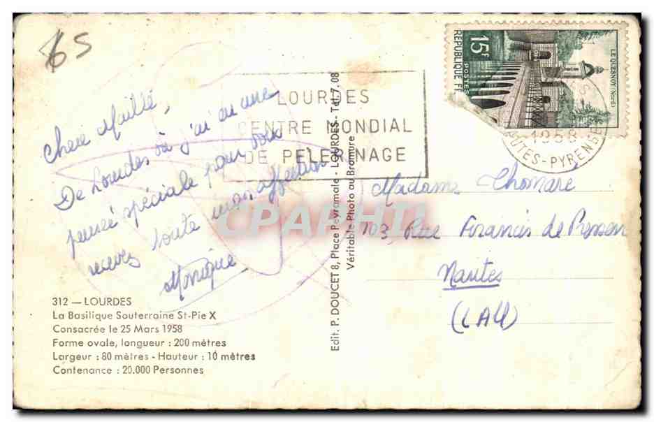 CPA Lourdes La Basilique Souterraine St Pie X — Verso