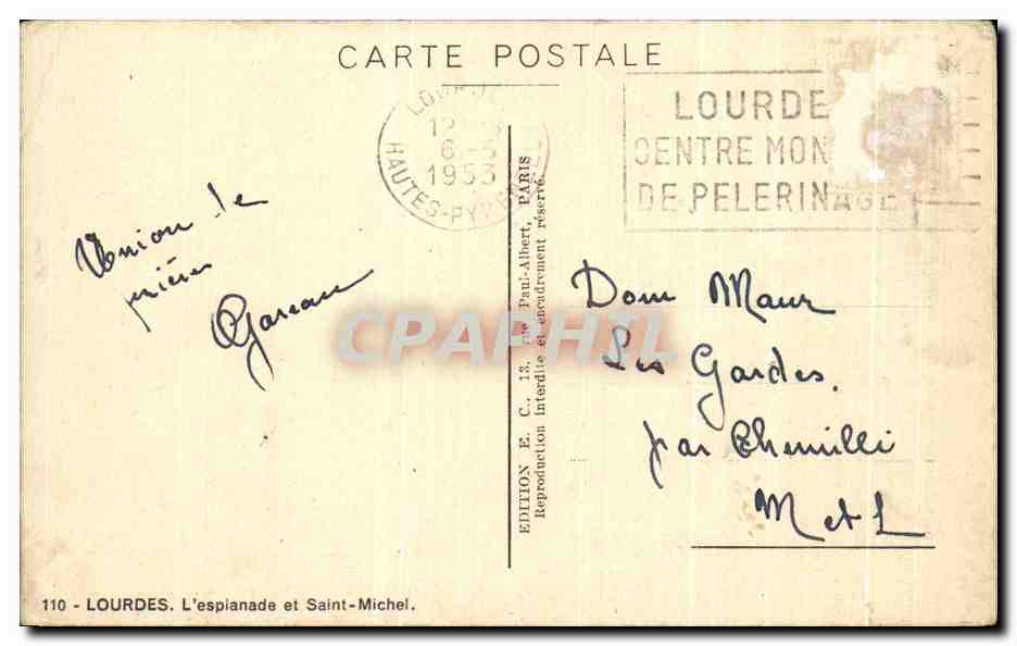CPA Lourdes L'esplanade et Saint Michel — Verso