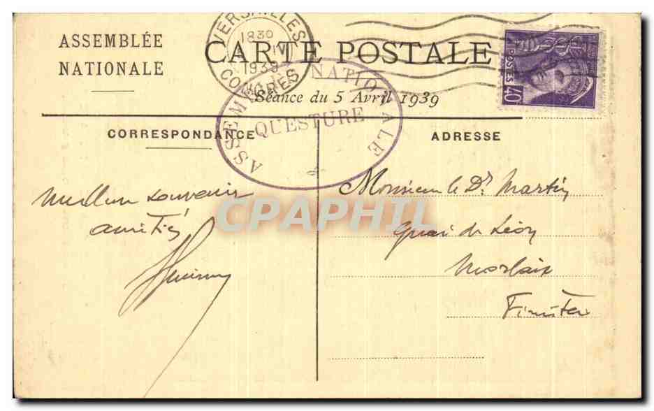 CPA Assemblee Nationale Salle Des Seances — Verso