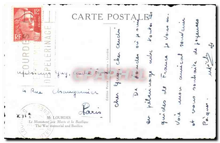 CPA Lourdes Le Monument Aux Morts Et La Basilique — Verso