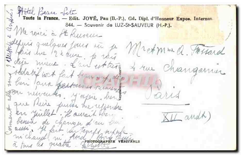 CPA Souvenir De Luz St Sauveur — Verso
